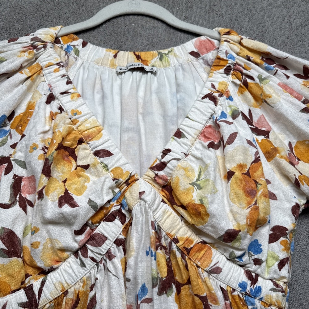 Abercrombie Puff Sleeve‎ Floral Linen Babydoll Top Cottagecore 2010s Y2K Revival